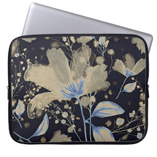Floral Vintage Watercolor: Black Background Laptop Sleeve