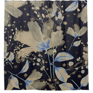 Floral Vintage Watercolor: Black Background Shower Curtain