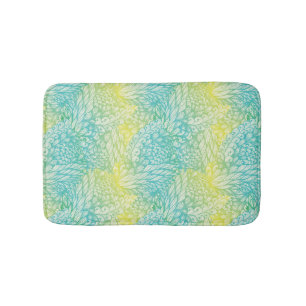 Floral Vintage Yellow And Blue Gradient Bath Mat