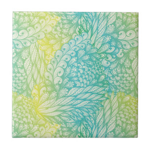 Floral Vintage Yellow And Blue Gradient Ceramic Tile