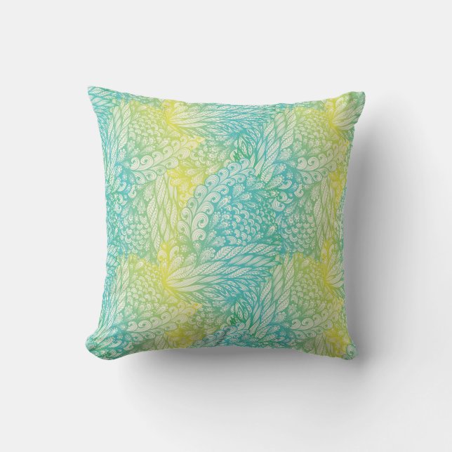 Floral Vintage Yellow And Blue Gradient Cushion (Front)