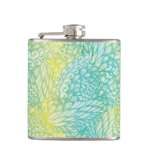 Floral Vintage Yellow And Blue Gradient Hip Flask