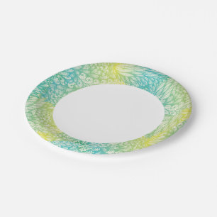 Floral Vintage Yellow And Blue Gradient Paper Plate