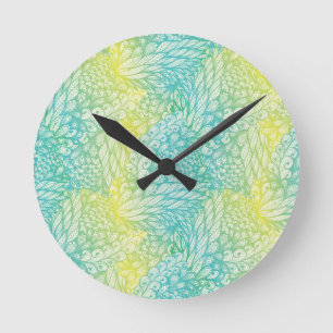 Floral Vintage Yellow And Blue Gradient Round Clock