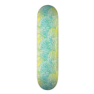 Floral Vintage Yellow And Blue Gradient Skateboard