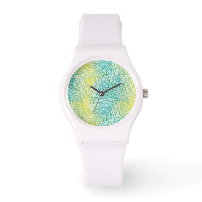 Floral Vintage Yellow And Blue Gradient Watch (Front)
