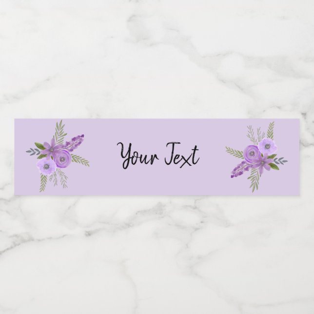Floral Violet Lavender Watercolor Water Bottle Label (Single Label)