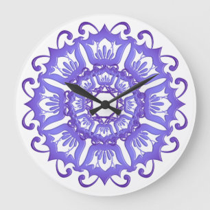 Floral violet mandala. large clock