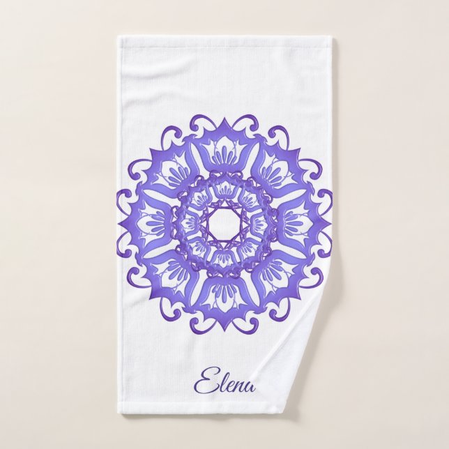 Floral violet mandala. Name. Bath Towel Set (Hand Towel)