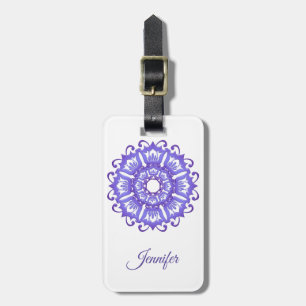Floral violet mandala.Name. Luggage Tag