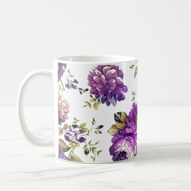 Floral Violet Pattern Coffee Mug (Left)