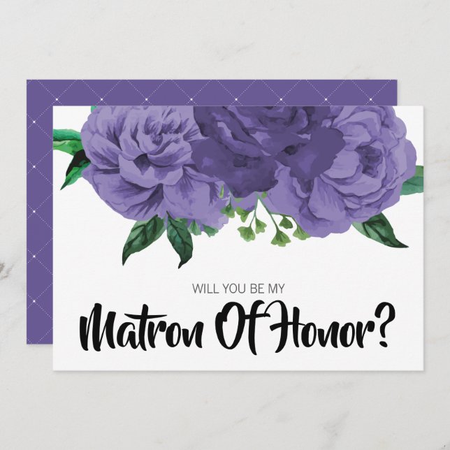 Floral Violet Purple Be My Matron of Honour Card (Front/Back)