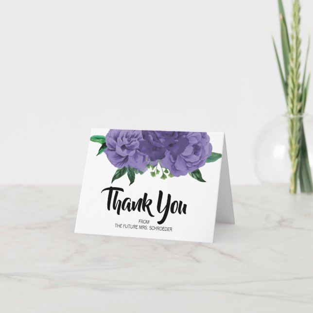 Floral Violet Purple Bridal Shower Thank You Card (Front)