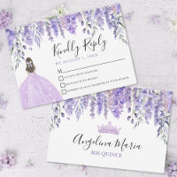 Floral Violet Tiara Purple Quinceanera RSVP Card
