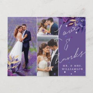 Floral Violet Wedding Thank You Photo Postcard