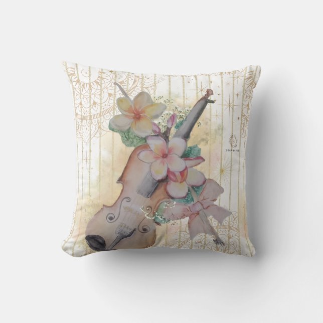 Floral Violin Boganhues Print Cushion (Front)