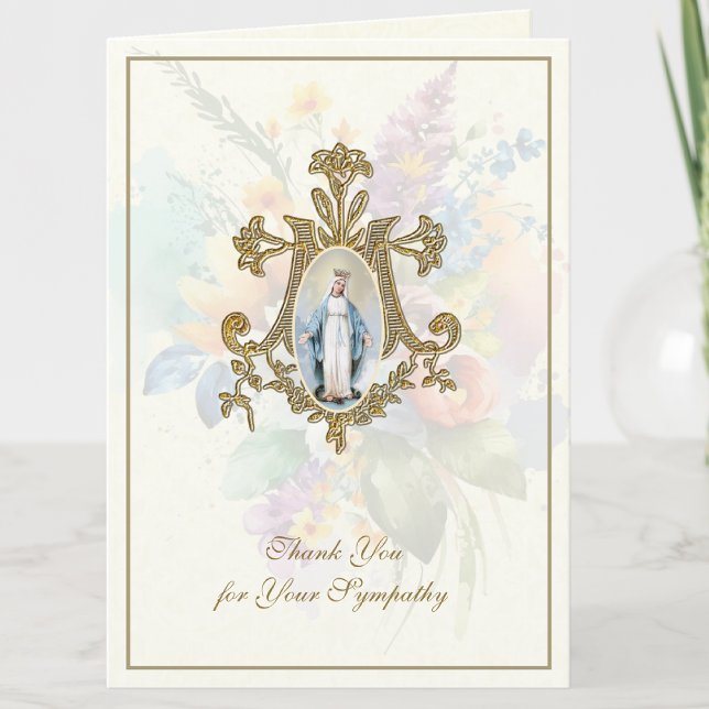 Floral Virgin Mary Catholic Funeral Condolence Thank You Card (Creator Uploaded)