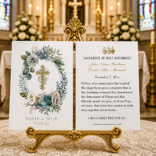 Floral Virgin Mary Catholic Wedding Prayer Card
