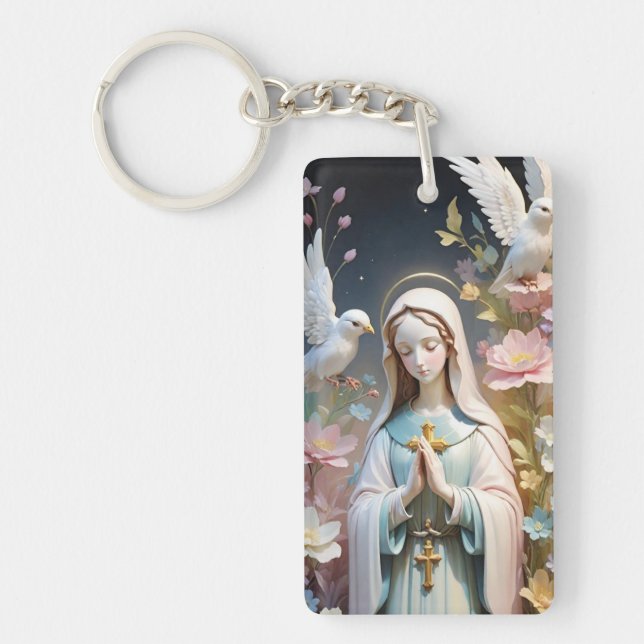 Floral Virgin Mary Keychain (Front)