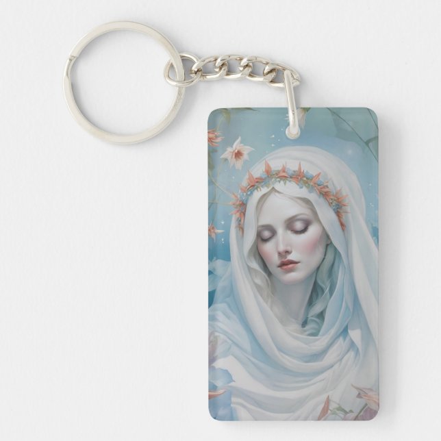 Floral Virgin Mary Keychain (Front)