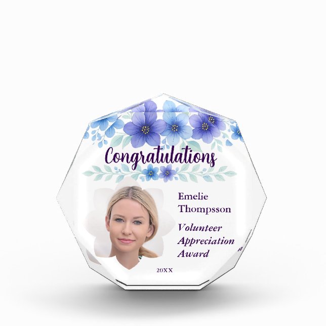 Floral Volunteer Appreciation Award Keepsake Photo Block (Front)