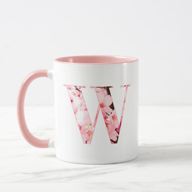 Floral W Initial Mug | Personalized Name & Traits (Left)