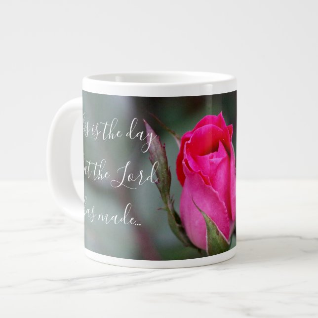 Floral w/ Verse; red rose blossom, Psalm 118:24 Large Coffee Mug (Front Left)