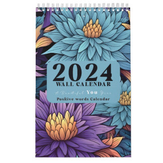 Floral Wall Calendar 2024 with positive words