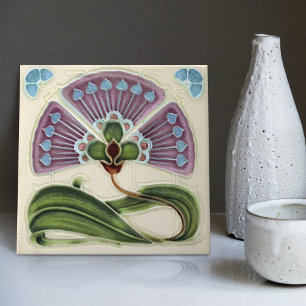 Floral Wall Decor Art Nouveau Vintage Deco Ceramic Tile