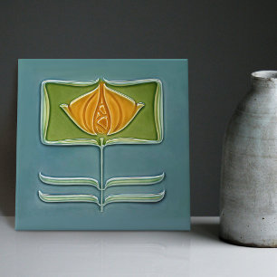 Floral Wall Decor Art Nouveau Vintage Deco Ceramic Tile