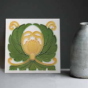 Floral Wall Decor Art Nouveau Vintage German Deco Ceramic Tile