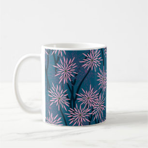 Floral wallpaper: Asian navy blue, pink. Coffee Mug