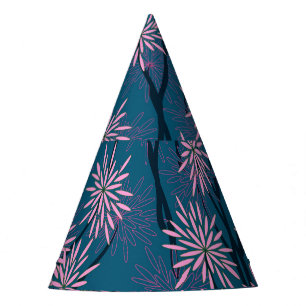 Floral wallpaper: Asian navy blue, pink. Party Hat