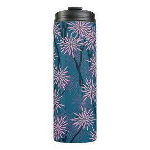 Floral wallpaper: Asian navy blue, pink. Thermal Tumbler