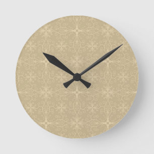 Floral Wallpaper Beige Round Clock