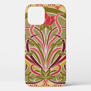 Floral wallpaper in art nouveau style, vintage ill iPhone 12 case