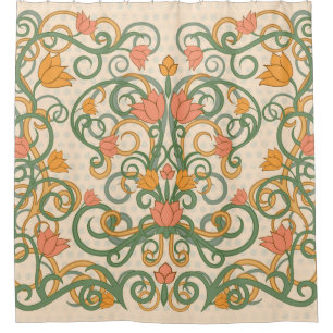 Floral wallpaper in art nouveau style, Vintage ill Shower Curtain