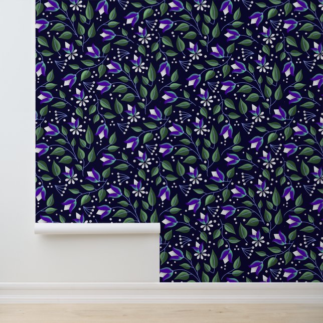Floral Wallpaper in Navy and purple (Application)