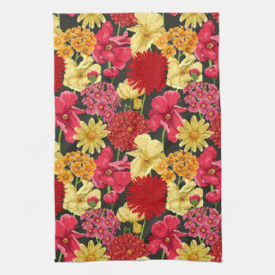 Floral wallpaper in watercolor style tea towel