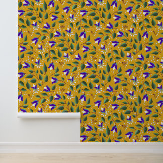 Floral Wallpaper in Yellow and Purple