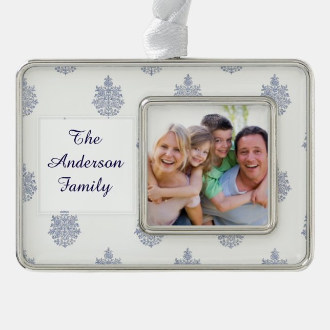 Floral Wallpaper Pattern Silver Plated Framed Ornament (Front)