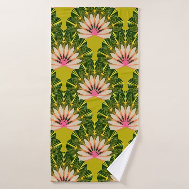 floral wallpaper with stylized lotus scales in pin bath towel (Bath Towel)