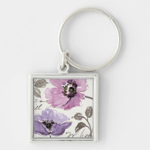 Floral Waltz Plum Watercolor Flowers Key Ring