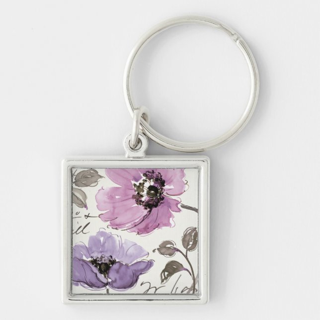 Floral Waltz Plum Watercolor Flowers Key Ring (Front)
