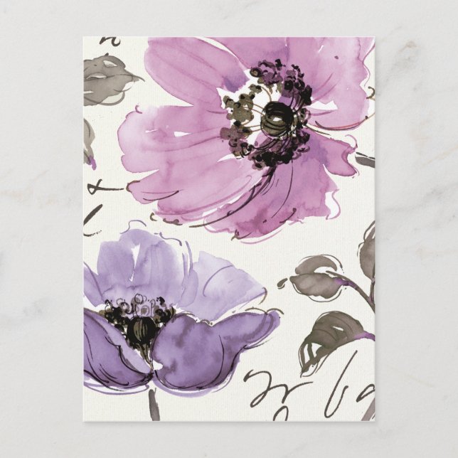 Floral Waltz Plum Watercolor Flowers Postcard (Front)