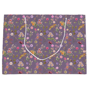 floral water color pattern- pink, purple, green- large gift bag