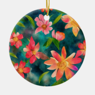 Floral Water Colour Pattern Design Ceramic Ornament