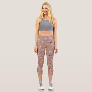 floral water colour pattern- pink, purple, green- capri leggings