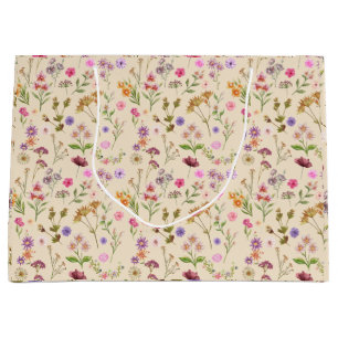 floral water colour pattern- pink, purple, green- large gift bag