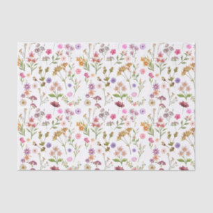 floral water colour pattern- pink, purple, green tissue paper